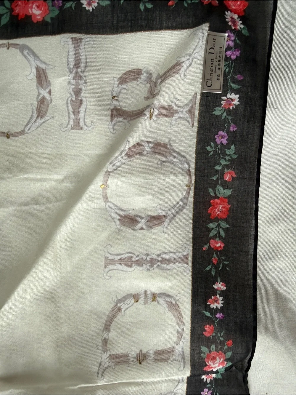 Authentic Vintage Christian Dior Logo Floral Scarf – Late 1980s–1990s